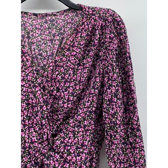 UNBRANDED Women's Pink Floral Print V-Neck Long Sleeve Top SZ M - Picture 3 of 10